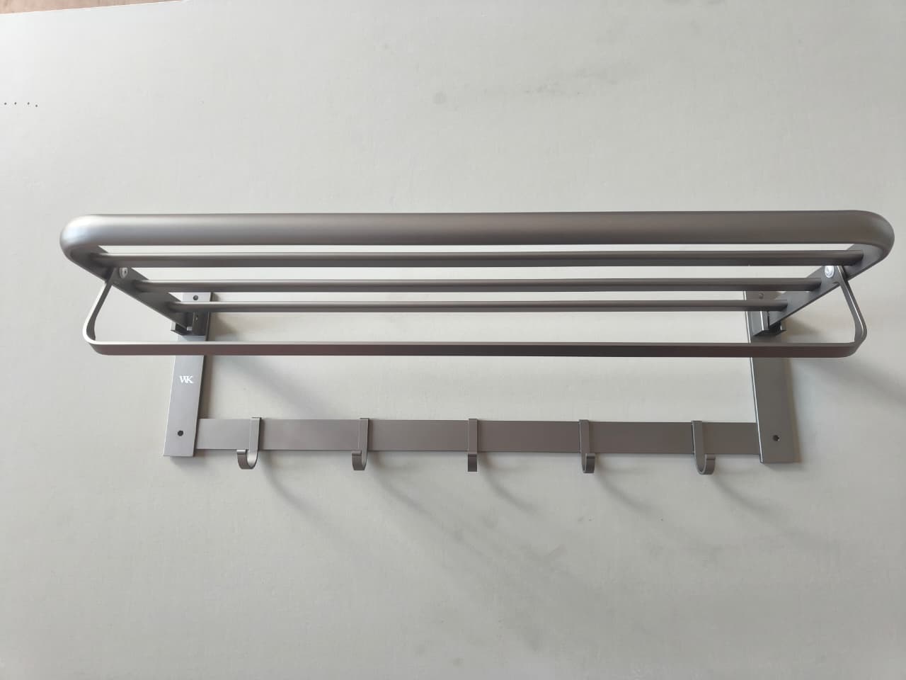 55cm Grey/Silver Aluminium WK Wall-Mounted Double Layered Multi-Bar Bathroom Towel Holder KG916-1/g916S-1 with Rack Hanger Hooks.