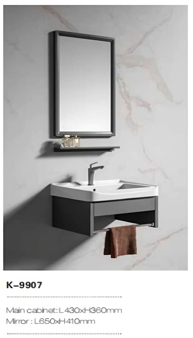 WK 43cm Hanging Bathroom Cabinet Handwashing Sink/ Floating Vanity K-9901/7/8 with Towel Rod, Mirror and Shelf
