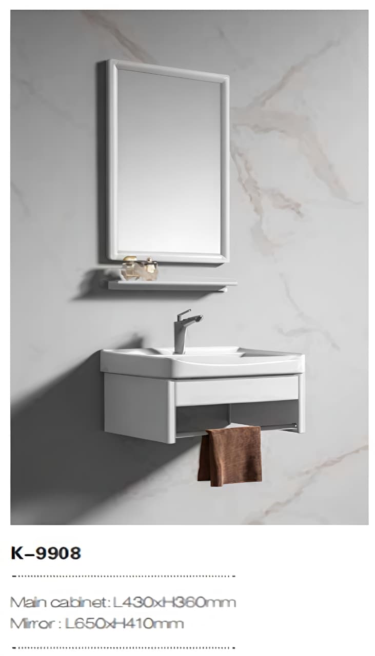 WK 43cm Hanging Bathroom Cabinet Handwashing Sink/ Floating Vanity K-9901/7/8 with Towel Rod, Mirror and Shelf
