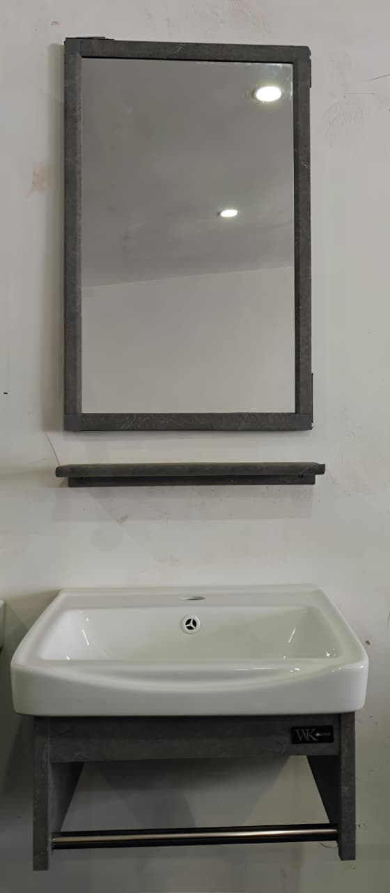 WK 43cm Hanging Bathroom Cabinet Handwashing Sink/ Floating Vanity K-9901/7/8 with Towel Rod, Mirror and Shelf