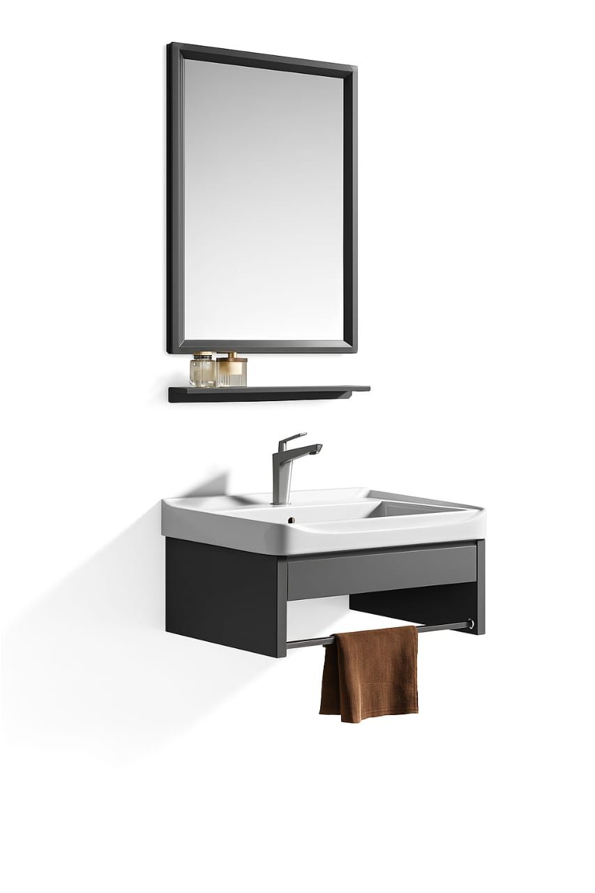 WK 43cm Hanging Bathroom Cabinet Handwashing Sink/ Floating Vanity K-9901/7/8 with Towel Rod, Mirror and Shelf