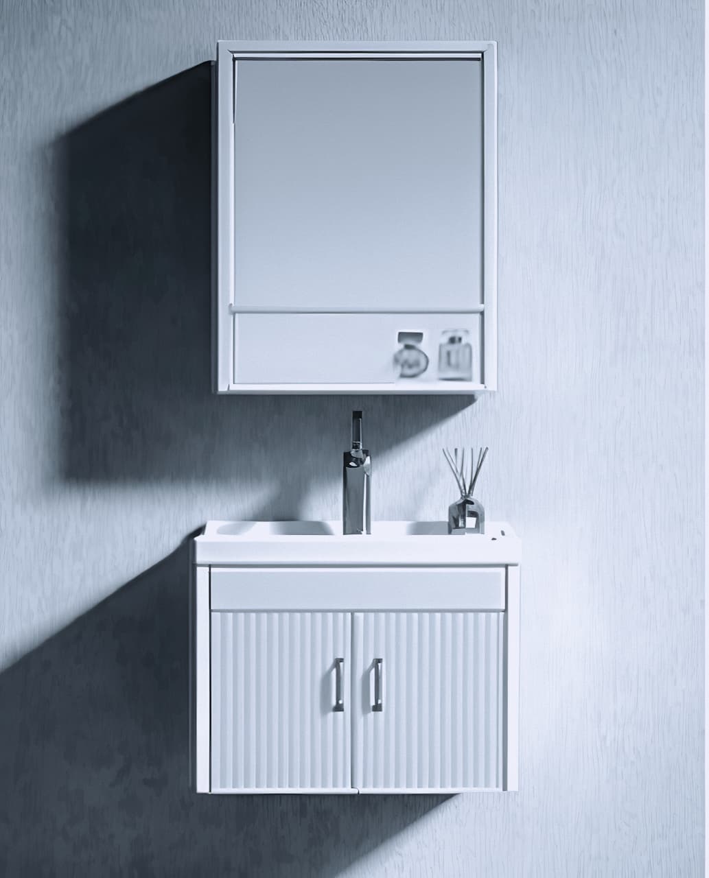 WK 50cm/60cm White Bathroom Vanity/Floating Bathroom Cabinet with Under-sink Storage and A Mirror Shelf Storage, Bathroom Cabinet  K-9930/9931 for Modern Bathrooms