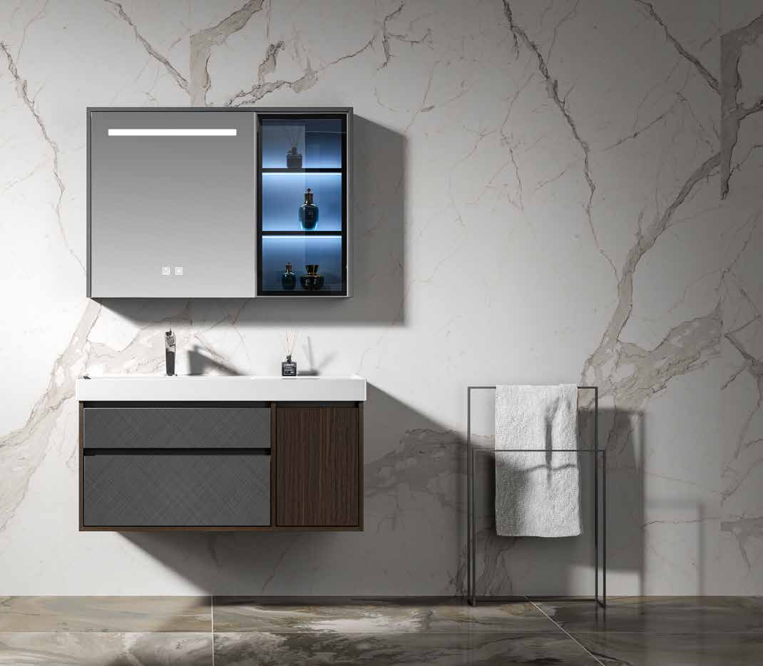 WK 1 Metre Grey/brown Bathroom LED/Smart Mirror Vanity/ Floating Bathroom Cabinet with Under-sink Storage and a Mirror Storage, Bathroom Cabinet K-9055A for Modern Bathrooms