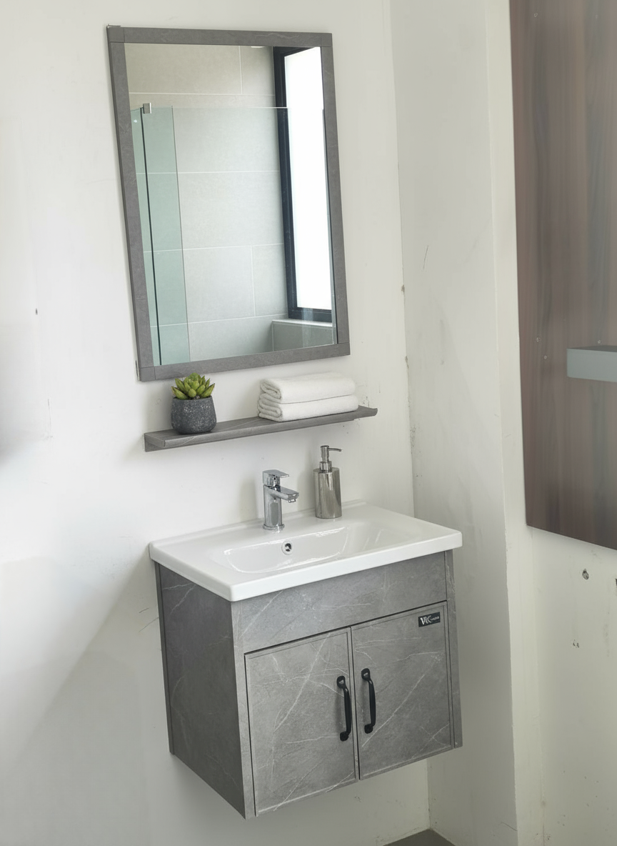 WK 50cm/60cm White/Gray  Bathroom Vanity/Floating Bathroom Cabinet with Under-sink Storage, a Mirror  and Shelf, Bathroom Cabinet K-9921/9922/9928 for Modern Bathrooms
