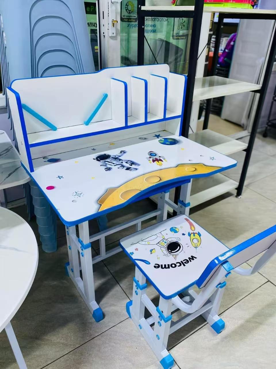 Adjustable Kids Study Desk And Chair Set Educational Table with Ergonomic Design Safe Construction Ample Storage Ideal for Home Learning Nursery Creativity Growing Baby