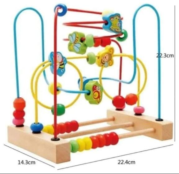 Wooden Animal Bead Maze Roller Coaster, Educational Circle Toy Early Development Toys with Mini Abacus Improvement Toys