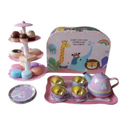Kids Pretend Play Tea Set – Teapot, Cups, Saucers & Treats | BPA Free | Ages 3+