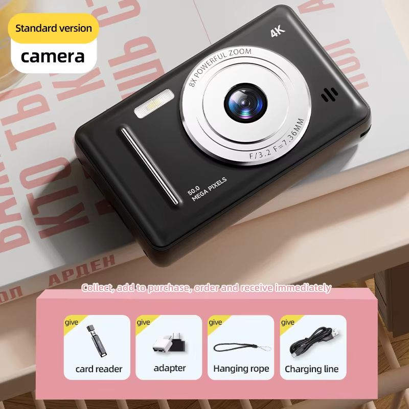 4K Retro CCD Portable Digital Camera Entry-level Camera Dual Camera Flash 50 Million Pixels Auto Focus Intelligent Anti-shakeNew
