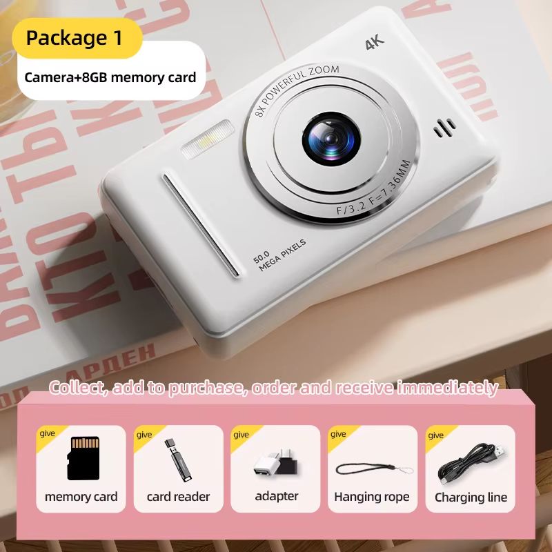4K Retro CCD Portable Digital Camera Entry-level Camera Dual Camera Flash 50 Million Pixels Auto Focus Intelligent Anti-shakeNew