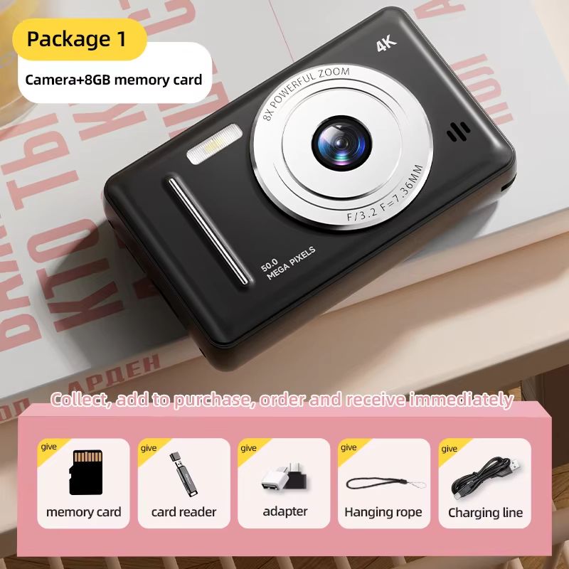 4K Retro CCD Portable Digital Camera Entry-level Camera Dual Camera Flash 50 Million Pixels Auto Focus Intelligent Anti-shakeNew