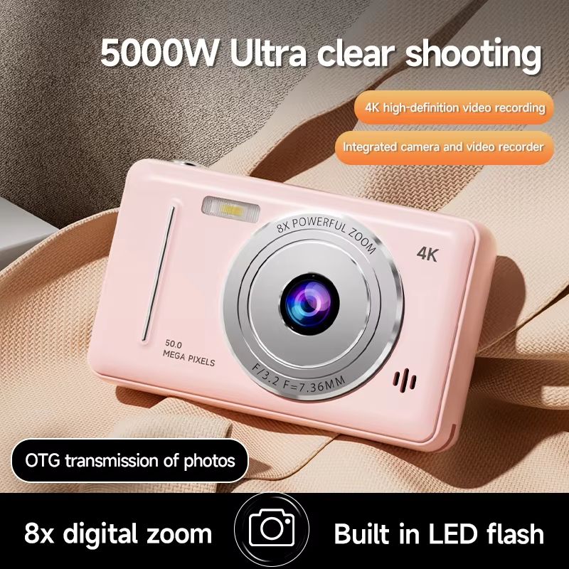 4K Retro CCD Portable Digital Camera Entry-level Camera Dual Camera Flash 50 Million Pixels Auto Focus Intelligent Anti-shakeNew