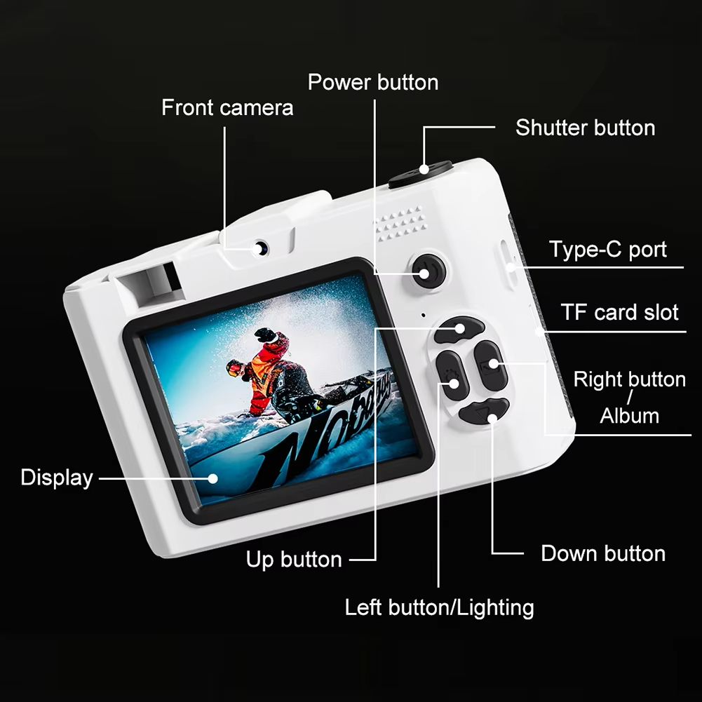 HD Digital Camera Dual Lens Retro Style Mini Camera 16x Zoom Portable Compact Camera Photography Camera for Travel Students