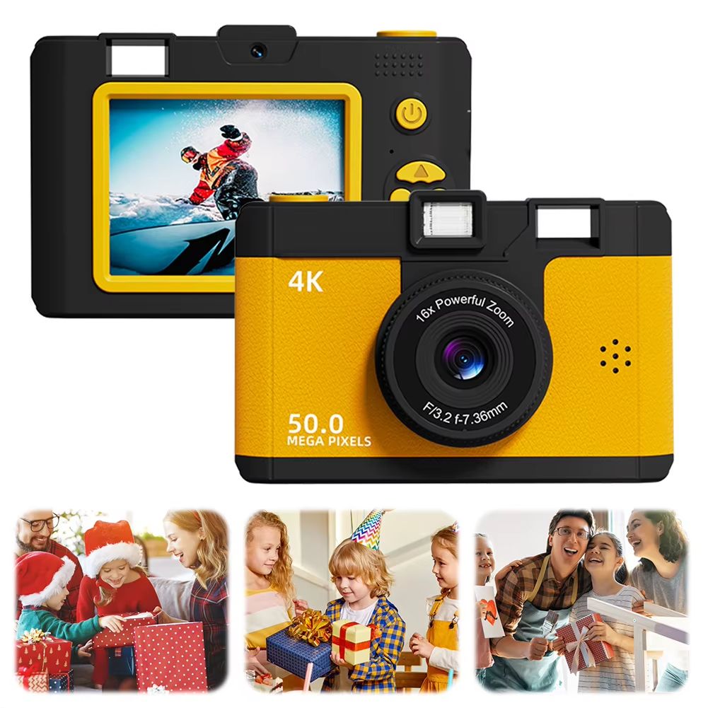 HD Digital Camera Dual Lens Retro Style Mini Camera 16x Zoom Portable Compact Camera Photography Camera for Travel Students