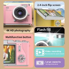 4K Digital Camera CCD 180° Flip Screen Selfie Camera 8X Digital Zoom 48MP Portable Digital Photography Camera with 32G Card