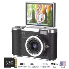 4K Digital Camera CCD 180° Flip Screen Selfie Camera 8X Digital Zoom 48MP Portable Digital Photography Camera with 32G Card