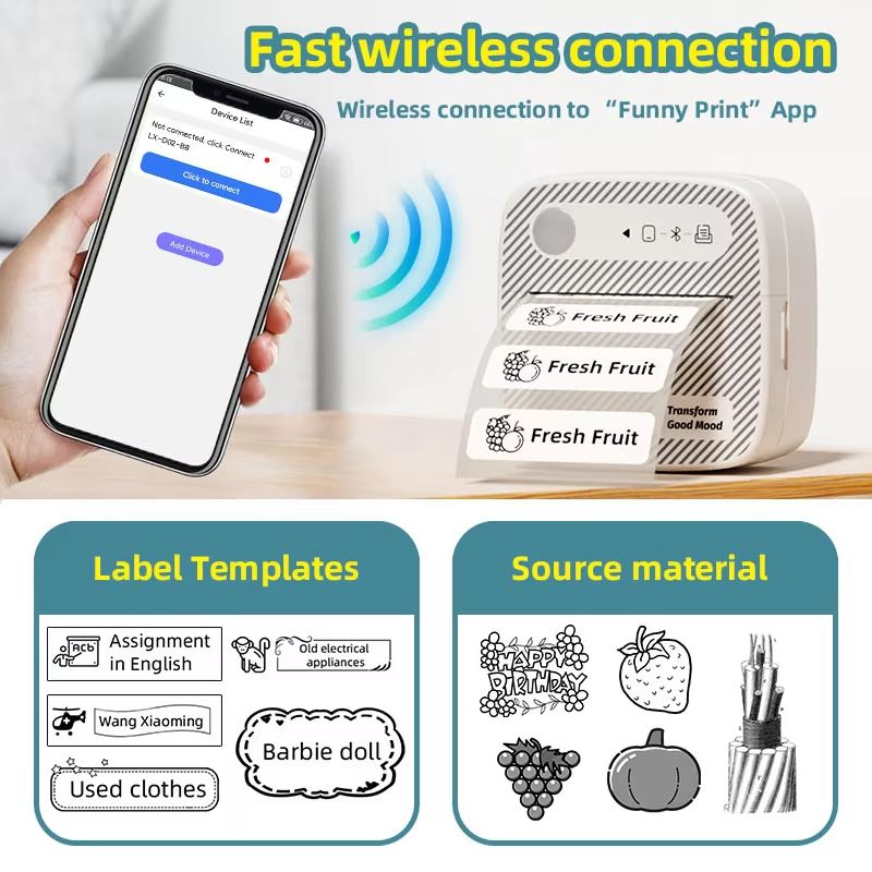 B3Portable mini printer wireless Bluetooth ink free sticker making printer label machine, suitable for offices, schools, kitchens