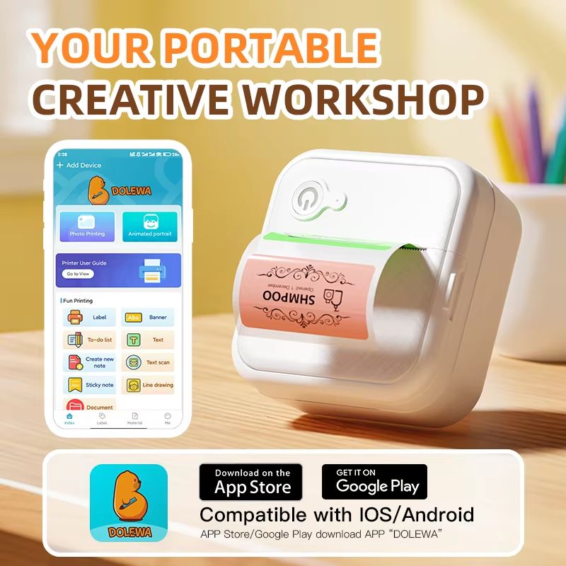 D8 portable mini printer wireless Bluetooth ink free sticker making machine, printing label pricing machine, suitable for offices, schools, kitchens