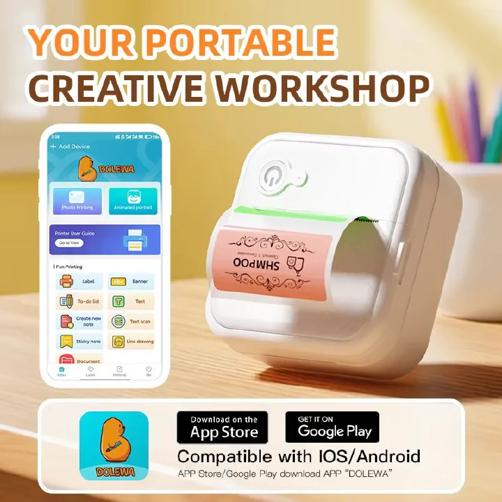 D8 portable mini printer wireless Bluetooth ink free sticker making machine, printing label pricing machine, suitable for offices, schools, kitchens