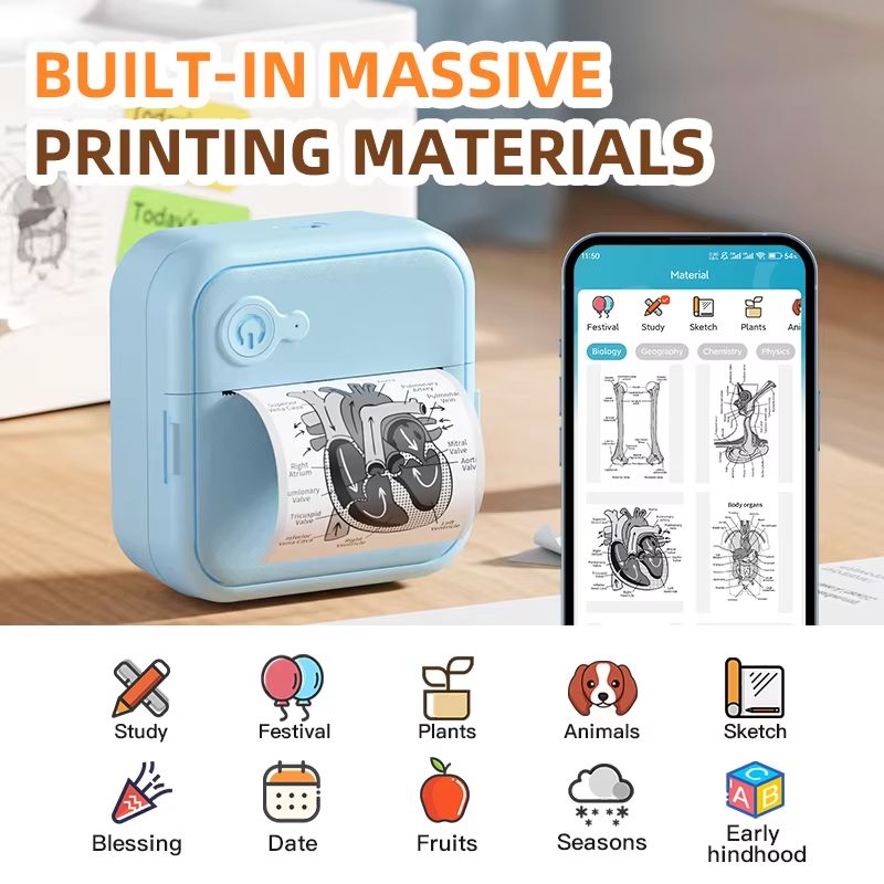 D8 portable mini printer wireless Bluetooth ink free sticker making machine, printing label pricing machine, suitable for offices, schools, kitchens