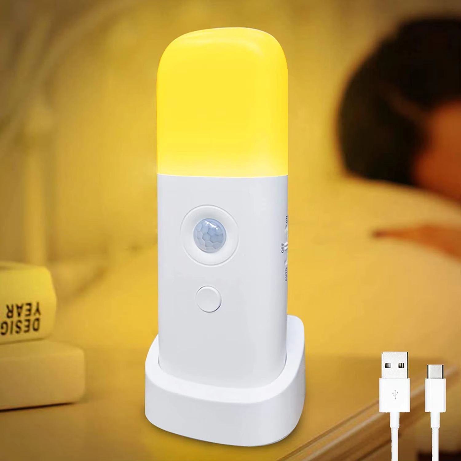 Motion Sensor Night Light Indoor, USB Rechargeable Dimmable LED Light,Portable Motion Activated Night Lamp for Kids Room Bedroom
