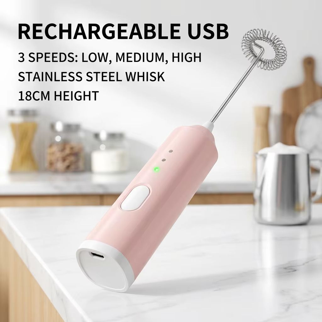 USB Rechargeable Handheld Egg Beater 3 Speeds Electric Milk Frother Foam Maker Mixer Coffee Drink Frothing Wand Foamer