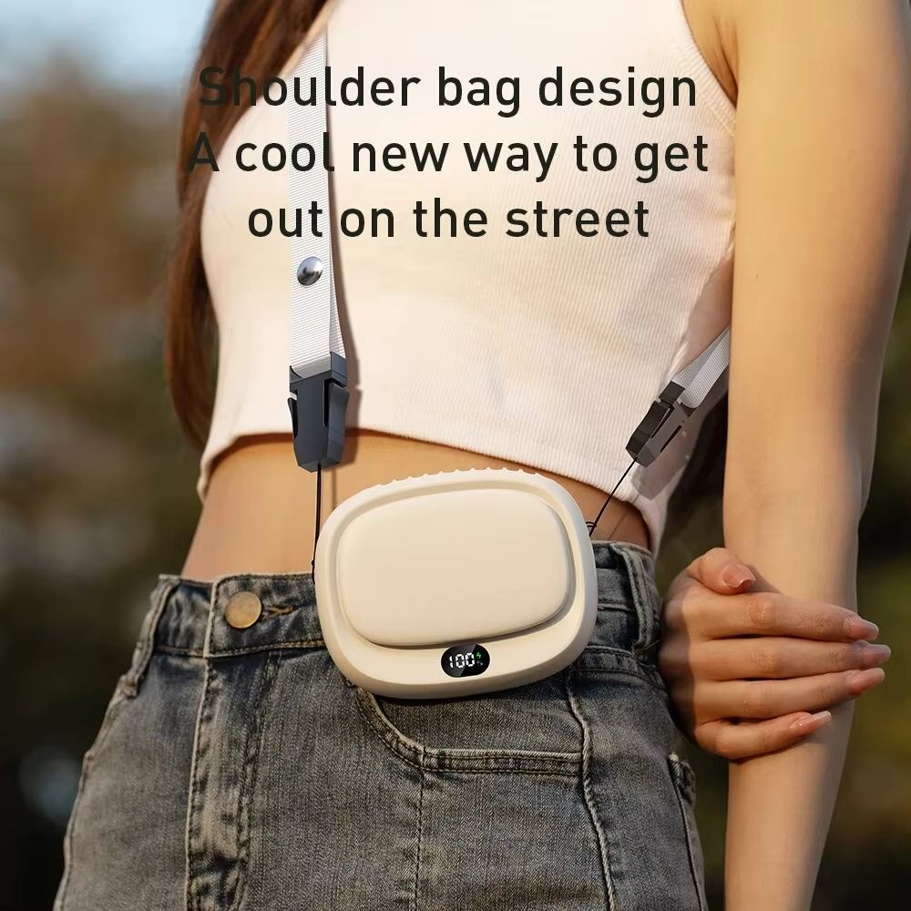 1800mAh handheld mini fan with multifunctional neck hanging fan, 5-speed USB rechargeable fan with display screen, portable USB outdoor five speed high wind silent neck hanging small fan