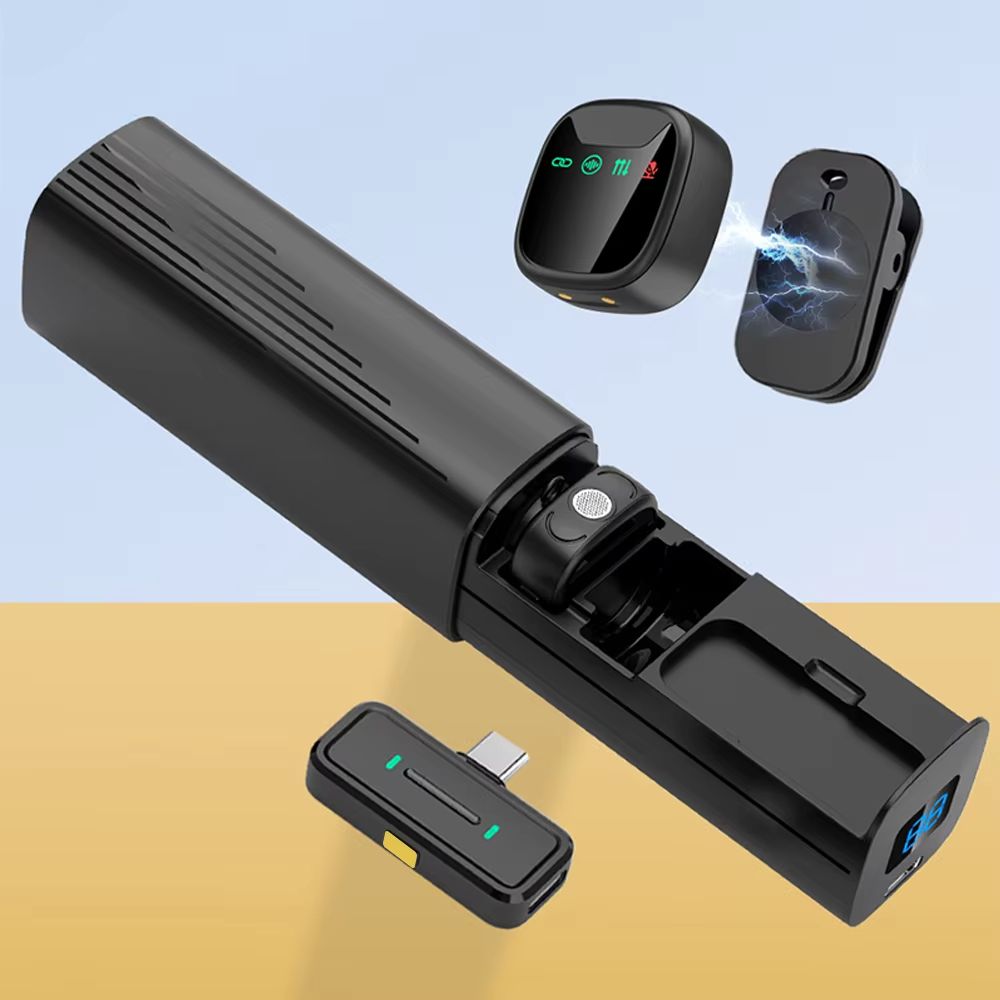 LED Display Wireless Lavalier Microphone for Smartphone Plug&Play Noise Reduction Mic for Interview Podcast Vlog Video Recording