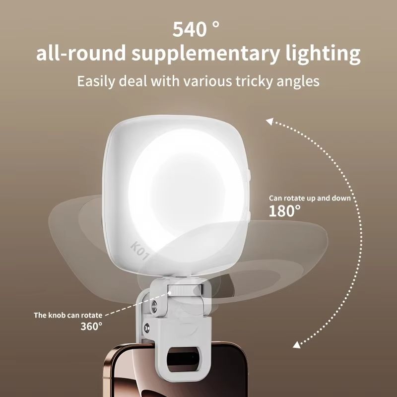 Phone Selfie Light 2700K-6500K Portbal Pocket Make UP Fill Light with Rechargable Battery Clip Rig Photo Lamp for Beauty Ring