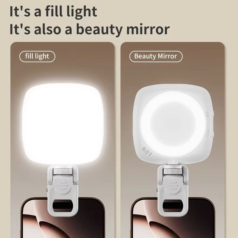 Phone Selfie Light 2700K-6500K Portbal Pocket Make UP Fill Light with Rechargable Battery Clip Rig Photo Lamp for Beauty Ring