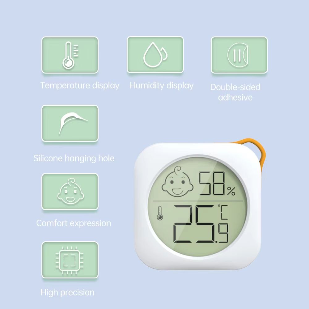 Portable Temperature Humidity Meter, -20~60℃ High-Precision with Comfort Icons, Wall/Desk/Stick Mount for Home/Office/Nursery