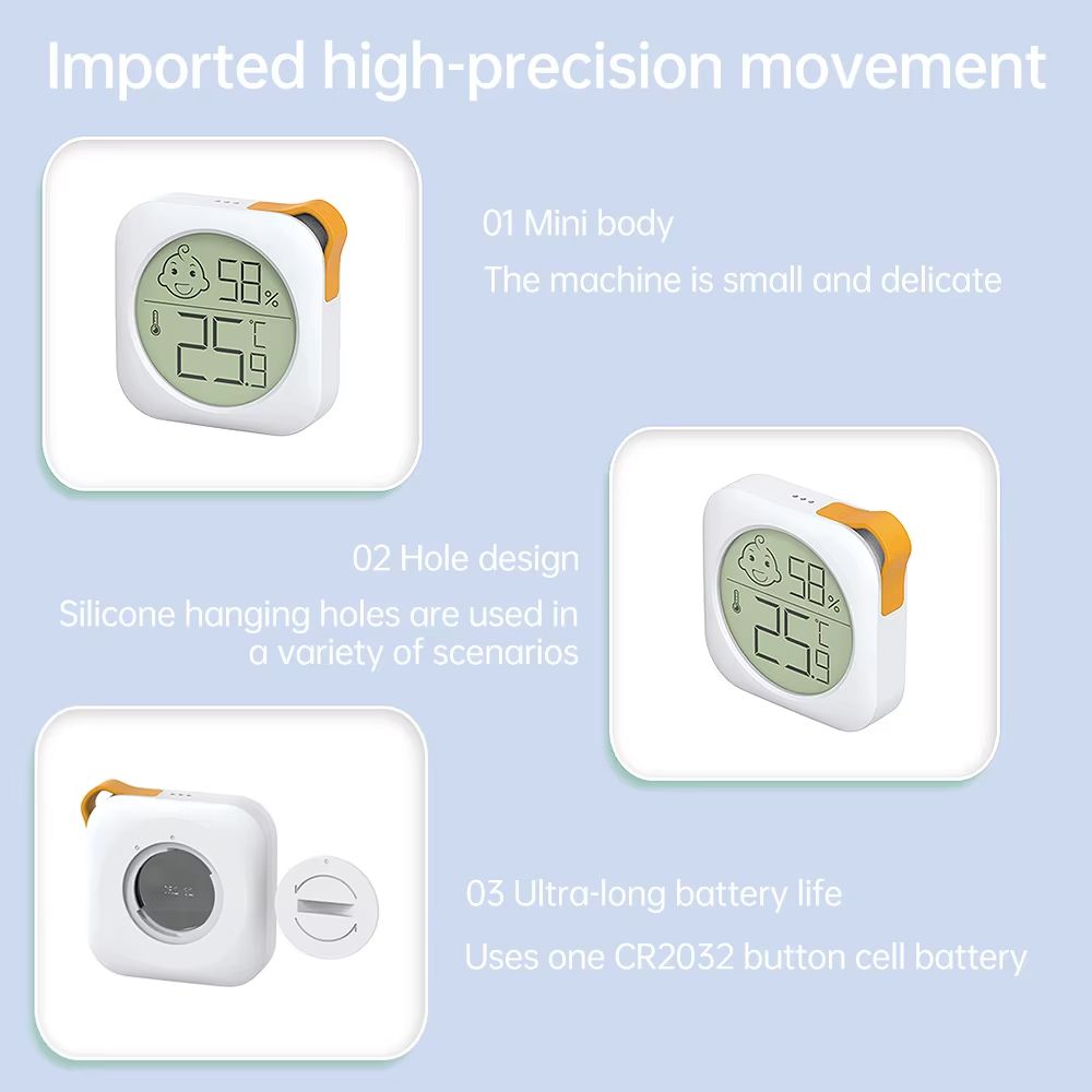 Portable Temperature Humidity Meter, -20~60℃ High-Precision with Comfort Icons, Wall/Desk/Stick Mount for Home/Office/Nursery