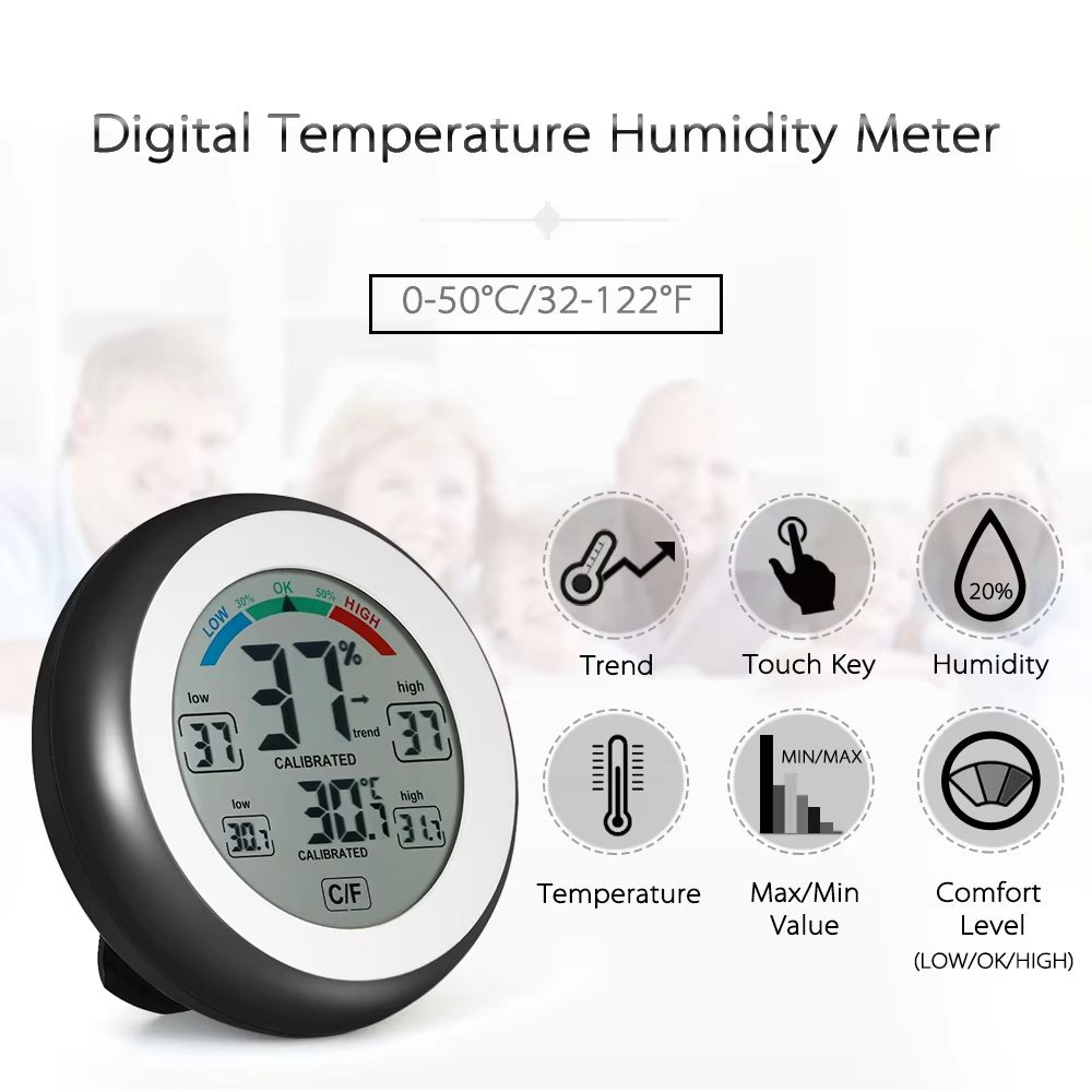 Digital thermometer, hygrometer, temperature and humidity meter, circular household digital display temperature and humidity meter, indoor humidity meter, mini temperature and humidity meter
