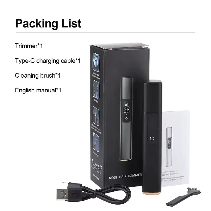 Portable Electric Nose Hair Trimmer LED Display Home Men Women Nose Hair Remover Safety Face Hair Cleaning Care Kit USB Charging