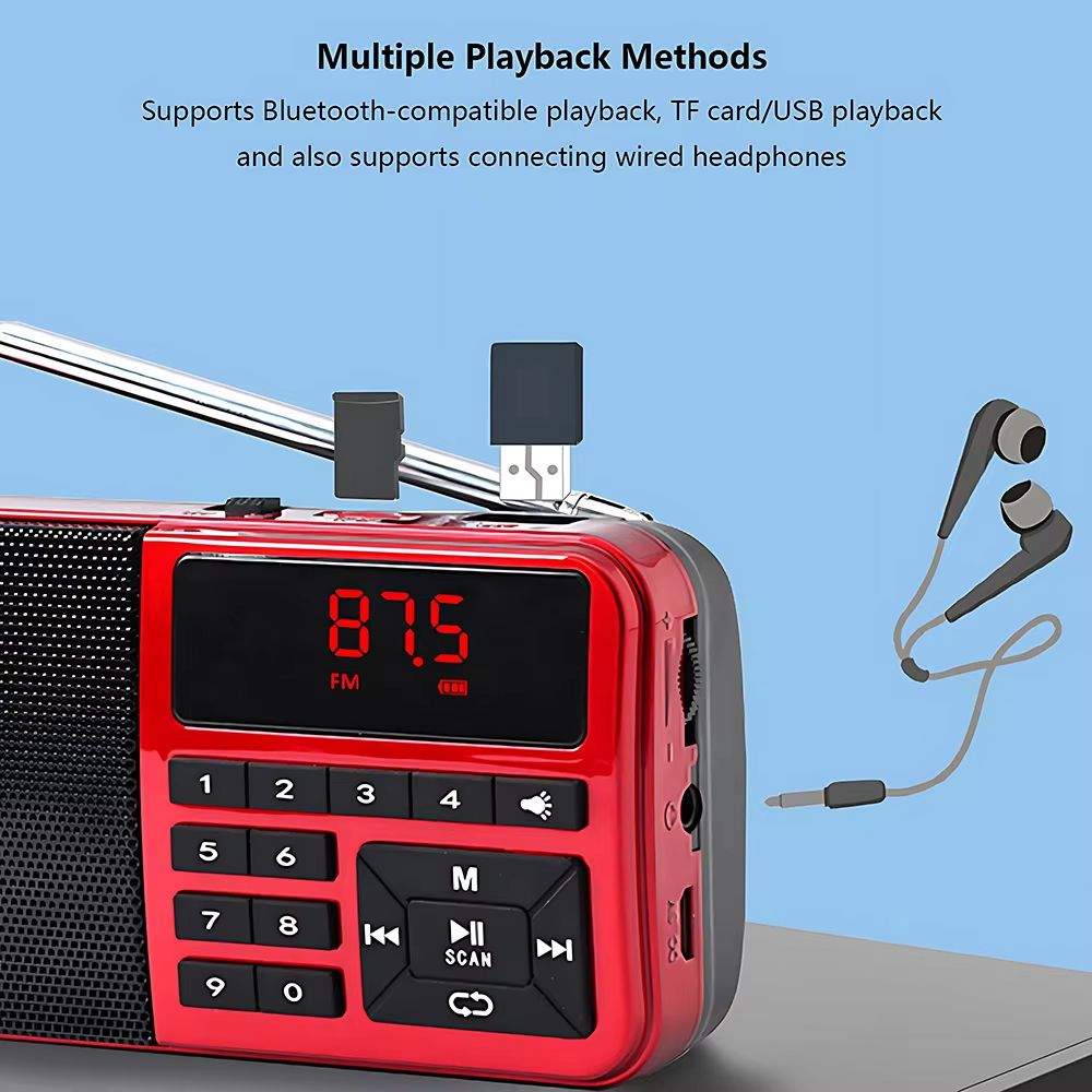 FM Radio Portable Pocket Radio Bluetooth Rechargeable Battery Support Earphone USB TF Card MP3 Player With Mini Radio Receiver