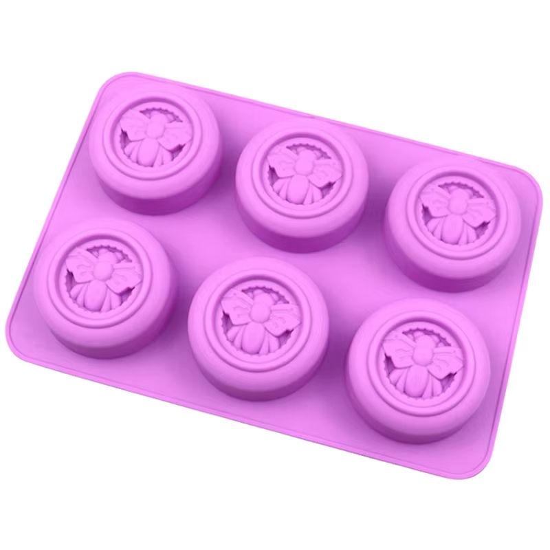 6 Holes Round Bees Pattern Silicone Soap Molds DIY Aromath Soaps Scented Candle Chocolate Mousse Making Handmade Soap Mold