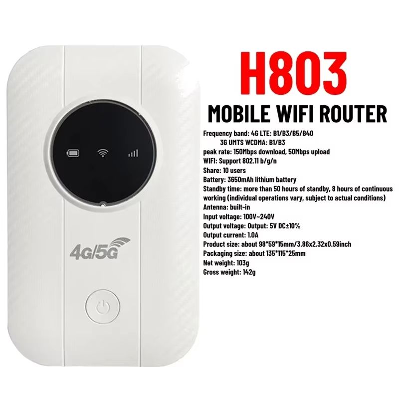 H803 4G LTE Mobile Wifi Router 3650Mah 150Mbps Wifi Modem Up To 10 Users With SIM Card Slot Wireless Router For Travel