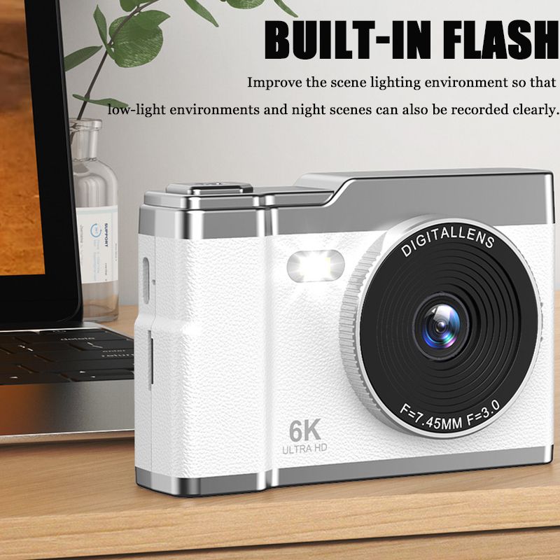 6K HD Digital Camera 2.4in IPS Display 8X Zoom 64MP Video Camera With Fill Light 4K Selfie Camera For Kids Students Teens