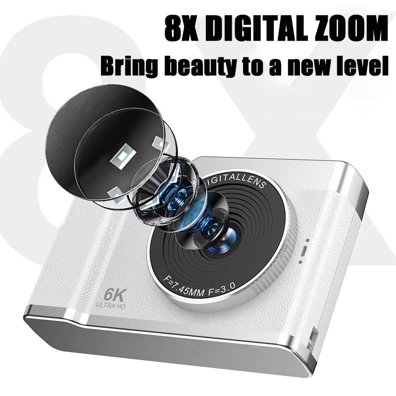 6K HD Digital Camera 2.4in IPS Display 8X Zoom 64MP Video Camera With Fill Light 4K Selfie Camera For Kids Students Teens