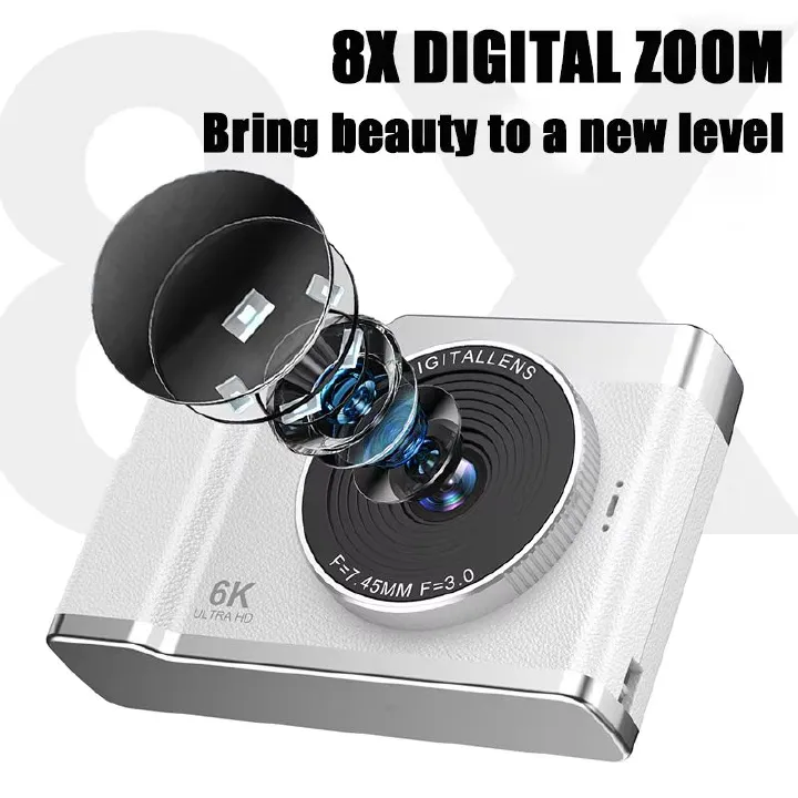 6K HD Digital Camera 2.4in IPS Display 8X Zoom 64MP Video Camera With Fill Light 4K Selfie Camera For Kids Students Teens