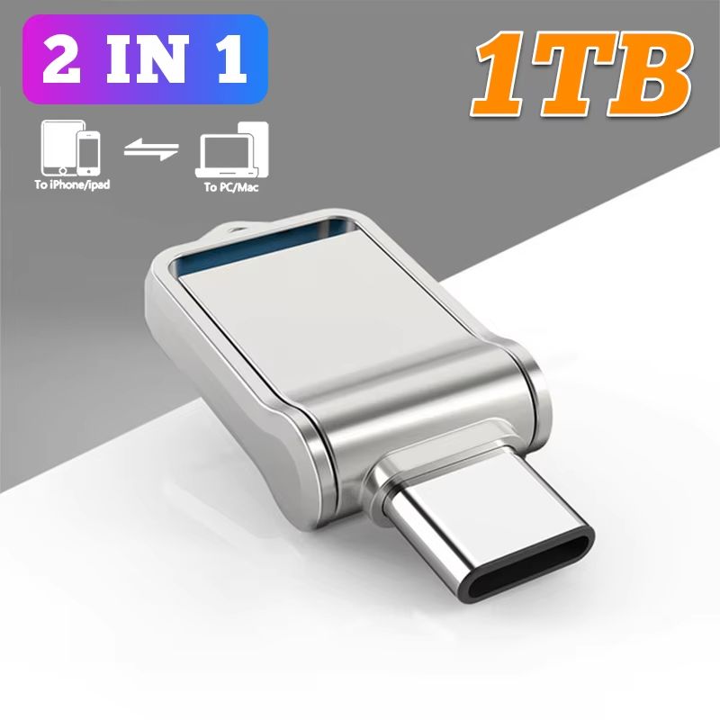 2 IN 1 Metal USB Flash Drive USB 3.0 High Speed Mobile Phone Computer Mutual Transmission U Disk 2TB Large Capacity Pendrive
