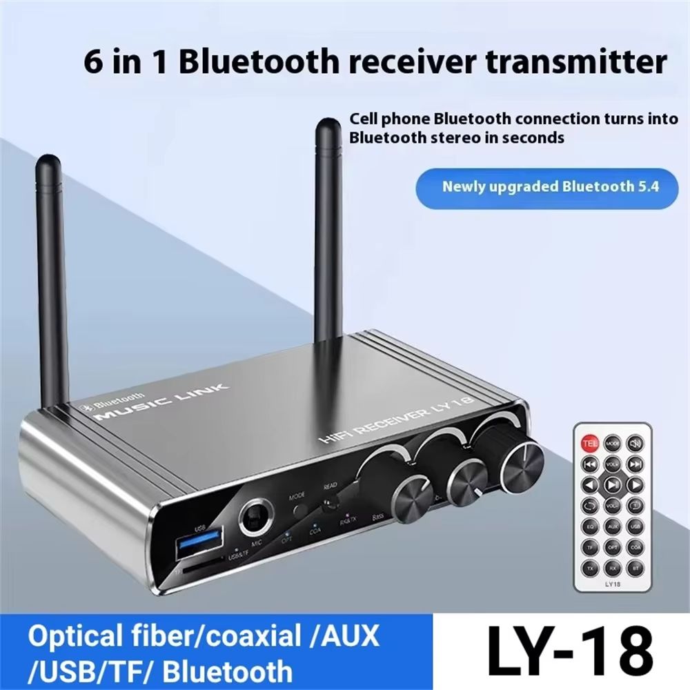 Bluetooth 5.4 Transmitter Receiver AUX 3.5mm 6.5mm Coaxial Optical Fiber Wireless Music Audio Adapter Remote Control For TV PC