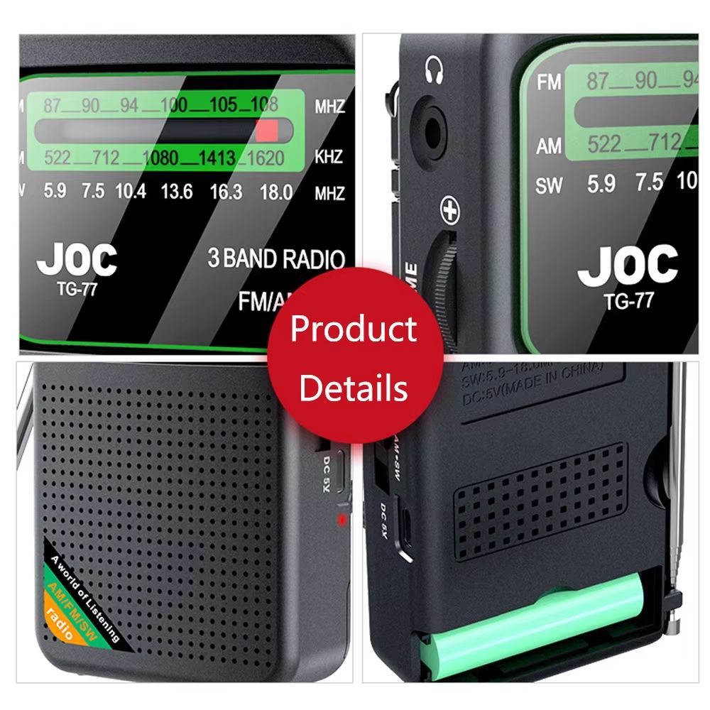 Pocket Mini Radio AM/FM/SW Portable Radio Batteries Rechargeable Supports Connect Wired Earphone Portable FM Radio Receiver