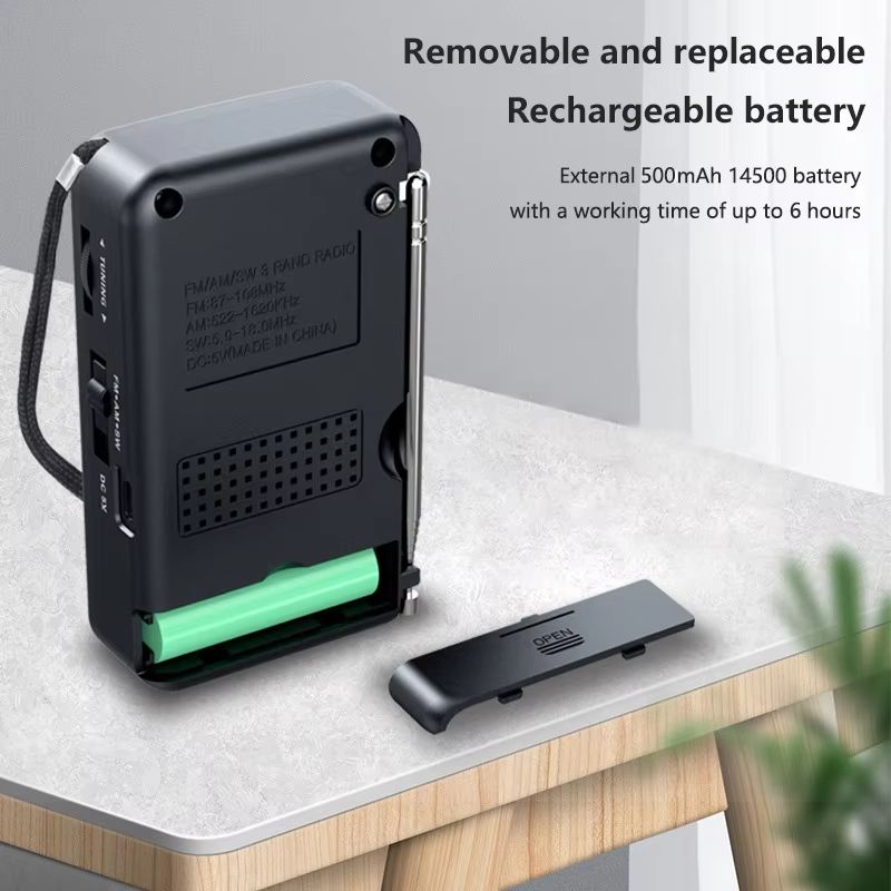 Pocket Mini Radio AM/FM/SW Portable Radio Batteries Rechargeable Supports Connect Wired Earphone Portable FM Radio Receiver
