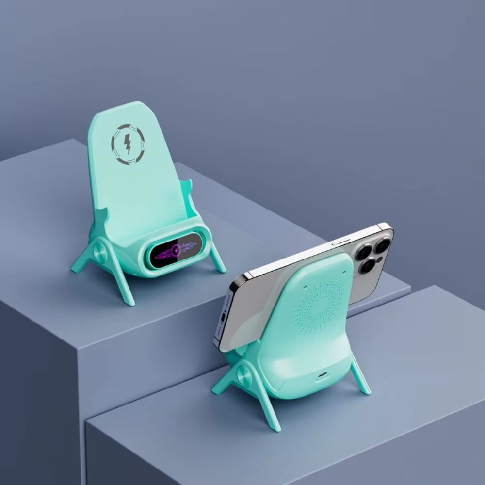 15W Wireless Magnetic Phone Charger with 3 Magnetic Head Intelligent Cooling Chair Shaped Phone Charger Stereo Sound Chamber