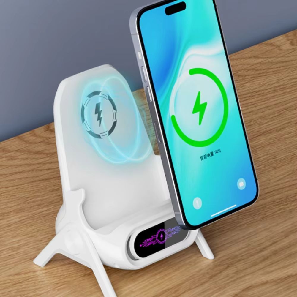 15W Wireless Magnetic Phone Charger with 3 Magnetic Head Intelligent Cooling Chair Shaped Phone Charger Stereo Sound Chamber
