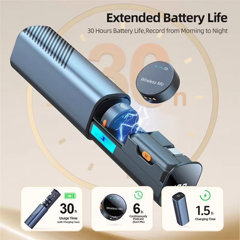 【NEWLY】Noise Cancelling Wireless Lavalier Mic Portable Charging Case LED Display For Interview Vlogging Podcast Recording