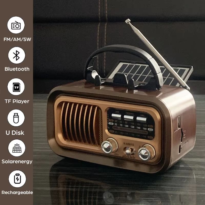 Portable DSP Radio Classic Vintage FM AM SW Radios Wireless Retro Solar Bluetooth Speaker MP3 TF USB Music Box Removable Battery