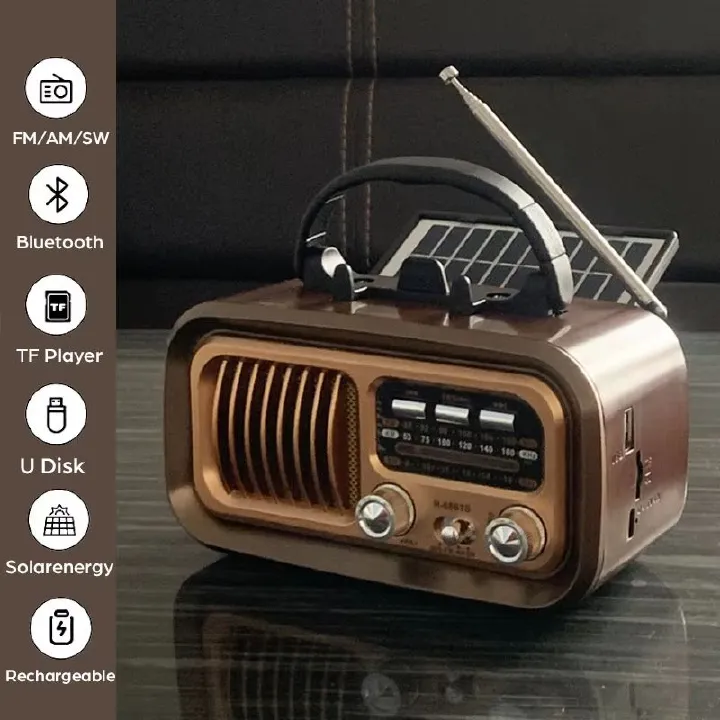 Portable DSP Radio Classic Vintage FM AM SW Radios Wireless Retro Solar Bluetooth Speaker MP3 TF USB Music Box Removable Battery