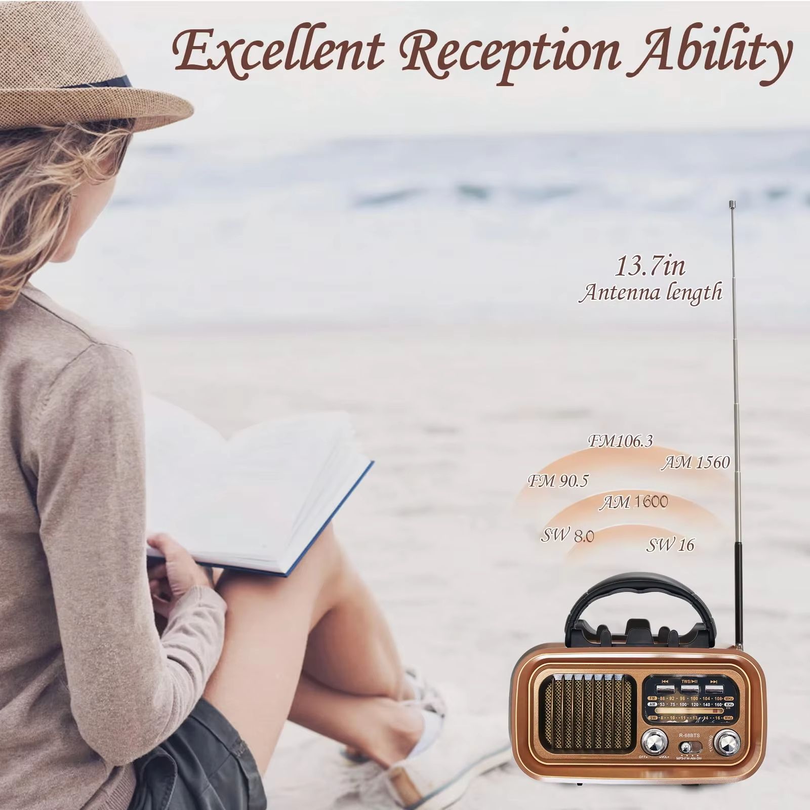 Portable DSP Radio Classic Vintage FM AM SW Radios Wireless Retro Solar Bluetooth Speaker MP3 TF USB Music Box Removable Battery