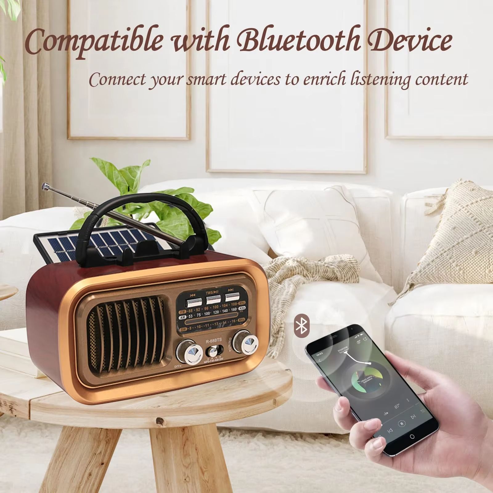 Portable DSP Radio Classic Vintage FM AM SW Radios Wireless Retro Solar Bluetooth Speaker MP3 TF USB Music Box Removable Battery